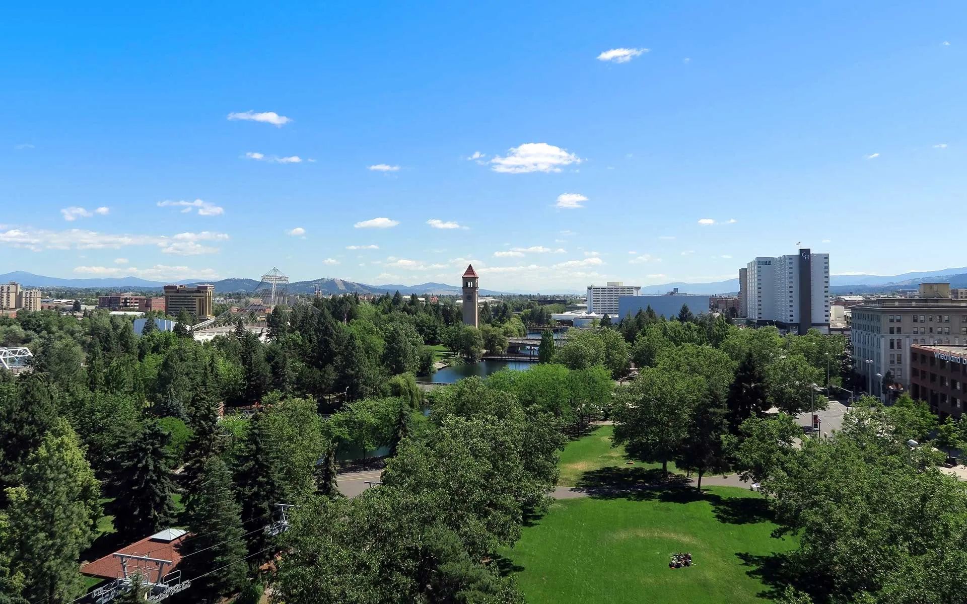 Clear blue skies over Riverfront Park in Spokane